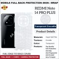 REDMI Note 14 PRO PLUS full Back 360 Protection skin wrap with sides and camera protection premium quality skin wrap for Redmi Note 14 Pro Plus full cover wrap sheet for redmi note 14 pro plus. 