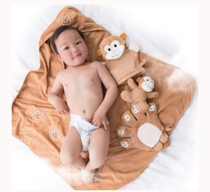 Premium Extra Soft Cartoon Animal Shape Hooded Bamboo Baby Bath Towel Set Pack of 4