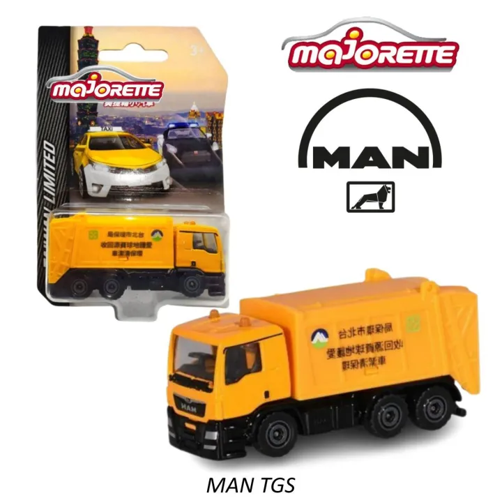 (Outside pack), steel car model, majotte, Hong Kong garbage car, man TGS brand, 100% genuine copyright, can be opened as steel.