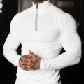 Fitness Compression Sport T-Shirt Gym Running Exercise Elastic Long Sleeves Sweatshirt Half Zip High Neck Tops Men Tight T-Shirt.