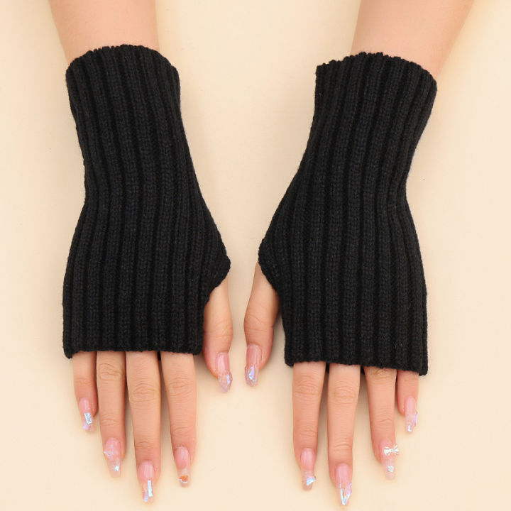 Autumn Winter Fashion Warm Fingerless Solid Color Ribbed Knitted Short Gloves Arm Warmers