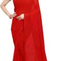 georgette  red plain saree,red colour saree for women,styles weightless saree,red cherry  colour plain saree,simple red saree,party wear saree,gorgeous saree for women. 