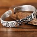 Thai Silver Tune-bringing Pixiu Copper Coin Men Bracelet Domineering Men Personality Heart Sutra Hand Ring Birthday Gift Jewelry. 