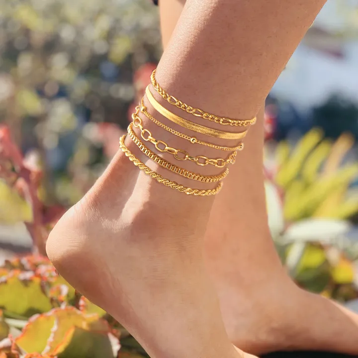 Multi-piece%20Set%20Bohemian%20Vacation%20&%20Simple%20Style%20Stackable%20Vegan%20Chain%20for%20Women%20Summer%20Anklet%20Plated%2018K%20gold%20Silver%20hypoallerg%20-%20Image%206