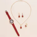 5pcs Set Watches For Women Leather Band Ladies Watch Simple Casual Women's Analog WristWatch Bracelet Gift Montre Femme(No box). 