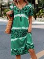 Fashion Women's Plus Size 1XL-8XL Casual Dress Short Sleeve Dress Tie Dye Leopard Short Sleeve V Neck Slight Stretch Dress.