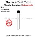 Culture Test Tube 20x150mm ( 35mL ) Autoclavable Borosilicate Glass Lab Sample Tube with Black Phenolic Screw Cap Pack of 3 5 10 25 50 & 100 Pcs for Laboratory Scientific Research Educational Biology Chemistry Home Use High Quality Durable Heat Resistant. 