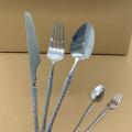 16-Piece Silver Stainless Steel Cutlery Set with Forks and Spoons, Creative Hammered Handles, Suitable for Home, Kitchen, Restau.