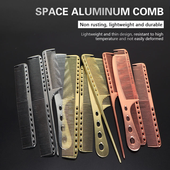4Pcs Barber Hair Comb Set Metal Space Aluminum Hairdressing Brush Professional Barbershop Home Anti Static Styling Comb Kit Tool