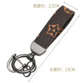 Keychain Spring Ring Old Pattern PU Leather Creative Car Metal Car Hanging Horseshoe Buckle Gift. 