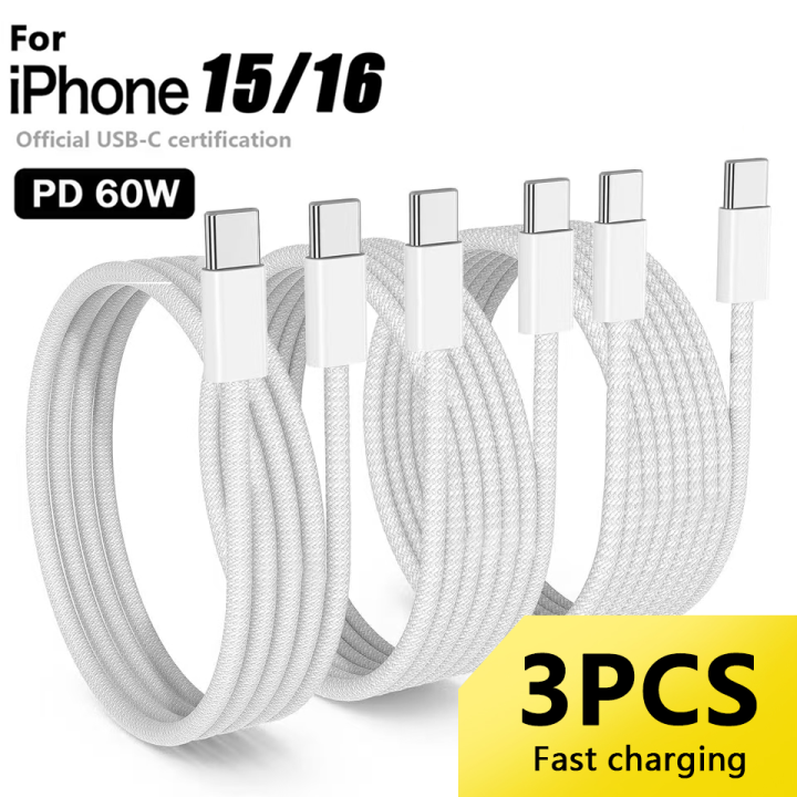 NNBILI 3PCS USB C To Type C Cable for IPhone 15 16 PD60W Fast Charging Wire for Data Cable Line 1M 1.5M 2M