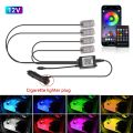 LED RGB Car Foot Ambient Light With USB/Cig Wireless Remote Voice Music APP Control Cigarette  Car Footwell Lights. 