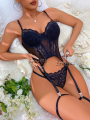 Floral Lace Garter Lingerie Set With Choker Women Intimates 2024 Underwire Bra And Thongs Ladies Underwear Set. 
