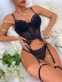 Floral Lace Garter Lingerie Set With Choker Women Intimates 2024 Underwire Bra And Thongs Ladies Underwear Set. 