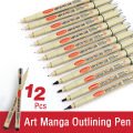Art Manga Outlining Pen Pigment Liner Micron Pen Marker set Hook Line Needle Pen for Sketch Soft Brush Stationery Art Supplies. 