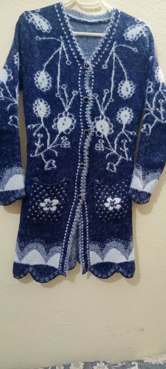 Ladies long sweater with rabbit wool