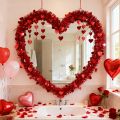 4M Artificial Valentine's Day Heart-Shaped Vine Hanging Ribbon Garland Ornament, for Wedding Party Decor, Engagement Anniversary.