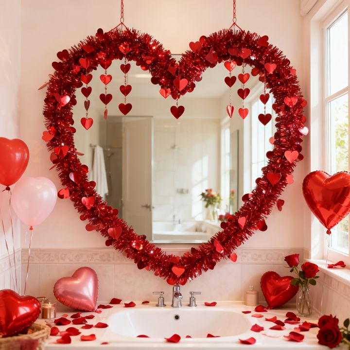 4M Artificial Valentine's Day Heart-Shaped Vine Hanging Ribbon Garland Ornament, for Wedding Party Decor, Engagement Anniversary
