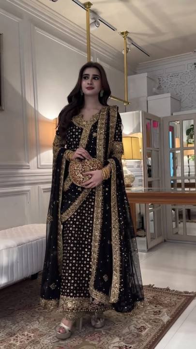 Addawork Formal Wedding Collection-Aisha Margenta*

Best Seller Design

*Fabric Details*

Shirt: Chiffon
Length Upto 45 Inches 
Width Upto 36 Inches 
Dupatta: Chiffon
Trouser: Raw Silk