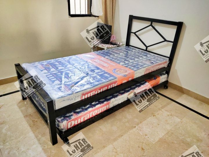 Metal%20Single%20Bed%20with%20Sliding%20Trundle%20Bed%20/%20Space%20Saving%20Day%20Bed%20with%20Folding%20Bed%20-%20Image%203