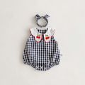 Korean-style summer baby girl cherry embroidered plaid sleeveless jumpsuit, baby girl comfortable and cute sleeveless jumpsuit w. 