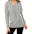 2024 new knitted pure color deep V-neck long-sleeved fake two-piece sweater women's jacket. 