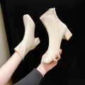 Women's Thick Heel Medium Heel Boots Women's 2024 New Winter Square Toe Back Zipper Increased Casual Short Boots. 