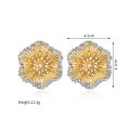 Kissmoon Fashion Exaggerated Flower Earrings for Women Girl Stainless Steel Shiny Stone-Edged Flower Earring Trendy Jewelry. 