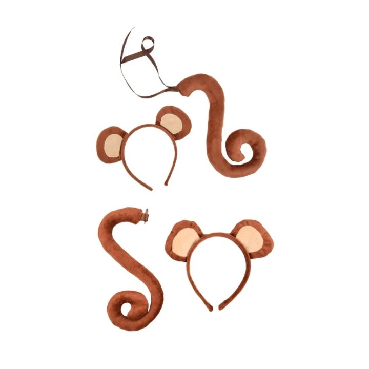 Animals Cosplay Costume Sets Monkey Ears Headband Plush Tail for Halloween