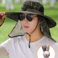 Anti-UV Wide Brim Sun Hat With Face Mask Adjustable Agricultural Work Hat Outing Hiking Fisherman Hat Breathable Beach Bucket. 