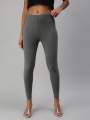 Ladies Solid Color Legging Pant for Women, Cotton Spandex, S, M, L, XL, Black, Navy, Gray. 