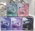 CAT STN-28 Over Ear Music Headset Glowing Ear Headphones Foldable Wireless BT5.0 Earphone with Mic AUX IN TF Card MP3 Player Colorful LED Lights for PC Laptop Computer Mobile Phone.