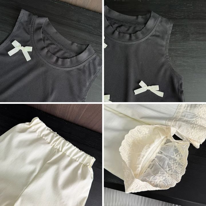 Bear%20Leader%20Korean%20Casual%20Children's%20Set%20Bow%20Decoration%20Black%20Sleeveless%20Vest+Pants%20Two-piece%20Set%20Lace%20Stitching%20Girls%20Clothes%20-%20Image%206