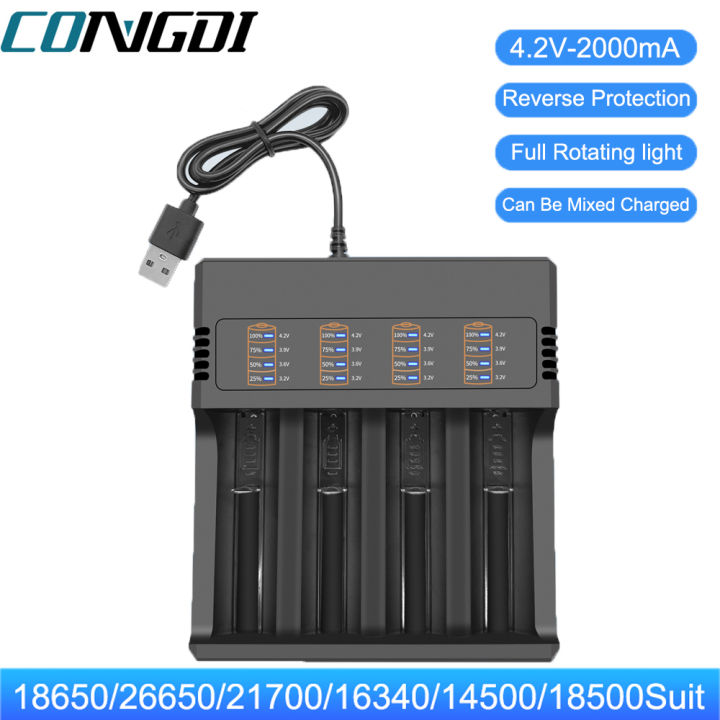 18650 Battery Charger For 18350 26650 16340 14500 18500 1/2/4 Slots 18650 Lithium Battery Holder Universal USB Smart Charger