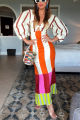 VEITCHE Summer Women Linen Material Long Dresses Fashion Chic Print  V-neck Hollow Out High Waist Party Dress Lady Robes. 