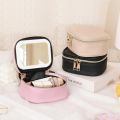 Mini Makeup Bag with Led Mirror Small Travel Cosmetic Organizer 3 Light Adjustable Brightness for Women Portable Train Toiletry.