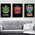 Neon Gaming Gamer Wall Art Posters Prints Gamer Canvas Painting Canvas Picture for Kids Boys Room Decorative Playroom Cuadros.