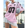 Women's Y2K  V-Neck Number 07 Print Short Sleeve Loose Fit Ballet Style Sports Jersey T-Shirt Graphic Tees Women Tops. 