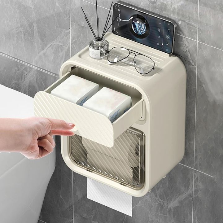 Multifunctional%20Double%20Layer%20Toilet%20Paper%20Storage%20Box%20Wall%20Mounted%20Punch-Free%20Waterproof%20Bathroom%20Tissue%20Holder%20with%20Drawer%20-%20Image%206