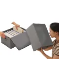 Full Covered 9 Grid Wardrobe Clothes Organizer, Large Foldable Jeans Drawer Organizer Waterproof Closet Storage Box for T-shirt Pants Underwear Bra Leggings Sweaters,. 
