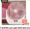 JY SUPER Portable Led Light With Mini Fan Charging Protection Strong Wind Fan With USB Port - Rechargeable Mini Fan-Mini Fans-Sara Collection Zone.