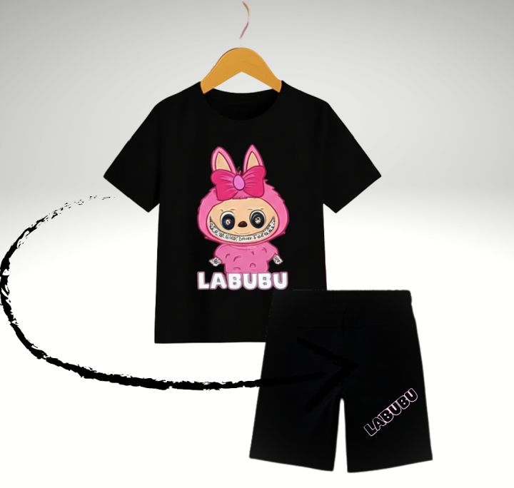 Labubu Doll Baby Girls Dresses T-shirt And Short Pant Niker For Baby Girls Summer Collection Round Neck Short Sleeves Tee Top's Clothes Set Dresses Outfit Suit For Unisex Jannat Store Baby Boy Dresses