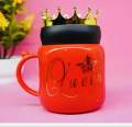 King Queen Crown Design Ceramic Mug With Crown Lid, Coffee Cup Gift For Valentines. 