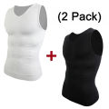 2pcs Men's V Neck Compression Shirt for Body Shaper Slimming Vest Tight Tummy Underwear Tank Top. 