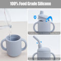 Customized Silicone Feeding Liquid Feed Straw Cup Foldable Children's Drinking Cup Double Leakproof Water Bottle Baby Stuff.