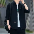 Men shirts Summer Men's clothing Short-Sleeved shirts & blouses Daily Solid Color Stand-Up Collar Casual Beach Style Male Shirt. 