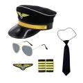 Children Captain Hat Cosplay Aviation Cap Navy Party Costume Police Sailors Caps Performance Captain Hat with Badge Unisex 1PC.