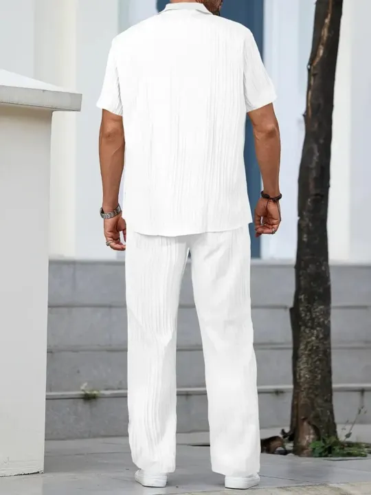 2025%20New%20Men's%20Short-Sleeved%20Cardigan%20Lapel%20Shirt%20Pants%20Home%20Casual%20Jacket%20Suit%20Men's%20Fashion%20Striped%20Style%20-%20Image%204