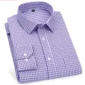 High Quality Mens Business Casual Long Sleeved Shirt Classic Striped Checked  Male Social Dress Shirts Purple Blue Cheap. 