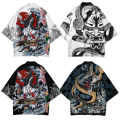 Summer Demon Snake Print Cardigan Men's Chinese Dragon Pattern Japanese Kimono Plus Size Asian Traditional Costume Cosplay Coat.